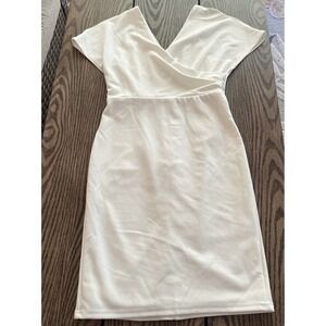 Lulus Bodycon Dress Sz M Cream Knee Length Flutter Sleeve Party Cocktail Wedding